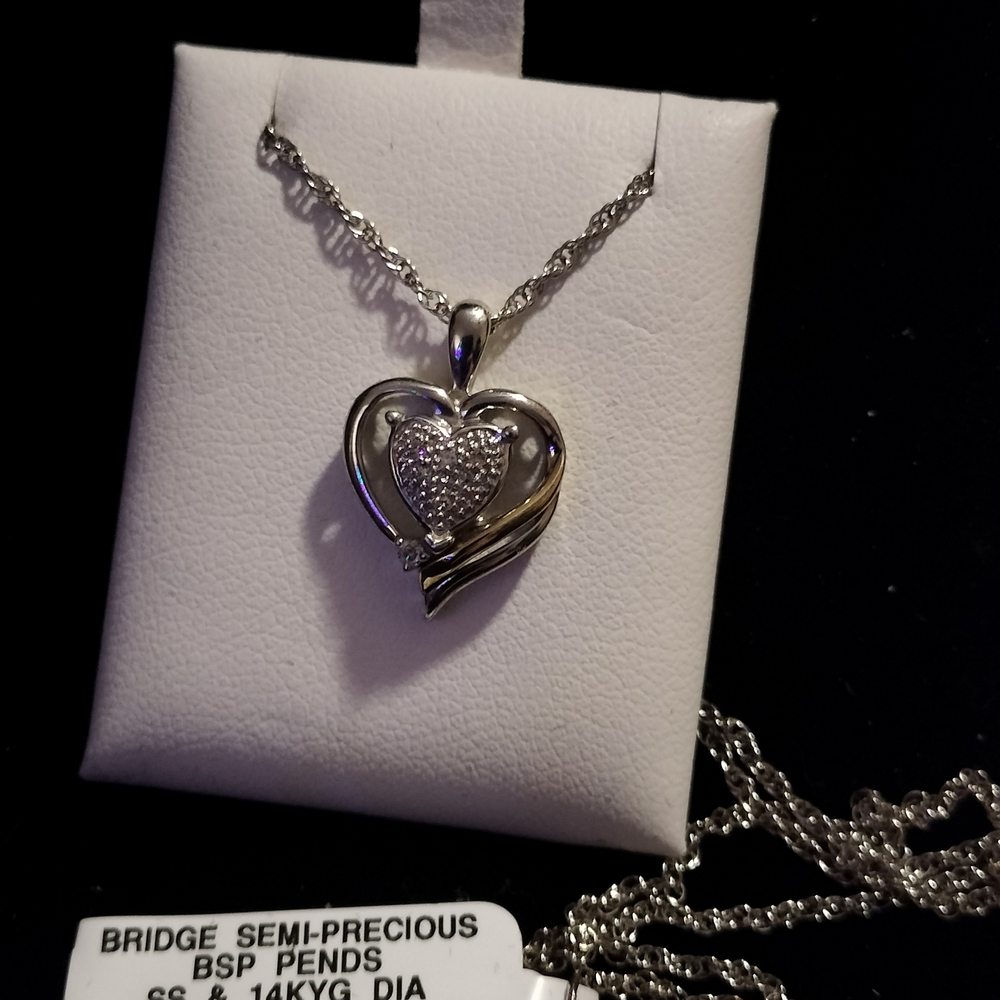 Silver Heart Pendant With Gold And Diamond